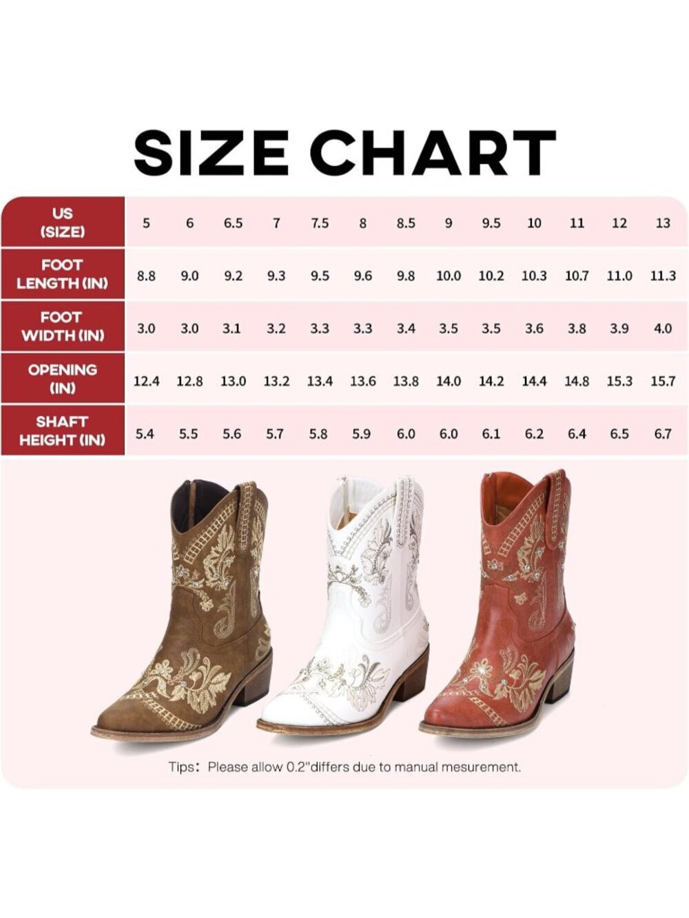 Women’s Red Cowboy Boots Rhinestone Embroidered Ankle Booties Toe Chunky Heel - Picture 5 of 5